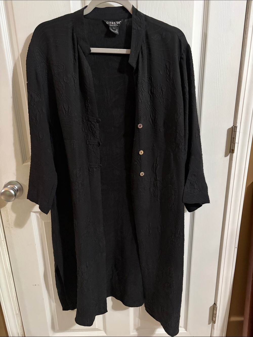 Citron Black Textured Casual Button-Down Topper